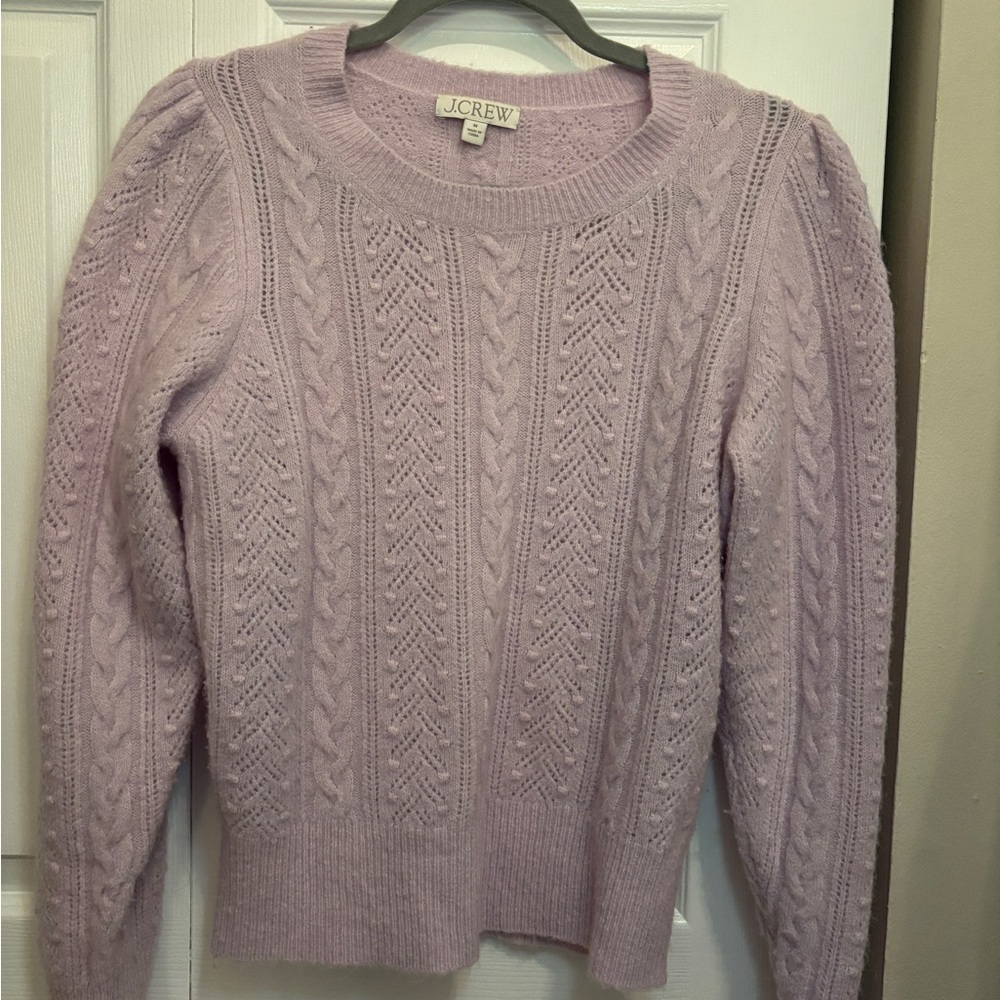 J. Crew Lilac Cable & Eyelet Crewneck Sweater